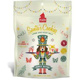 Plato Holiday Jerky Dog Treats, Santa's Cookies Lamb & Goat Milk, 4-oz