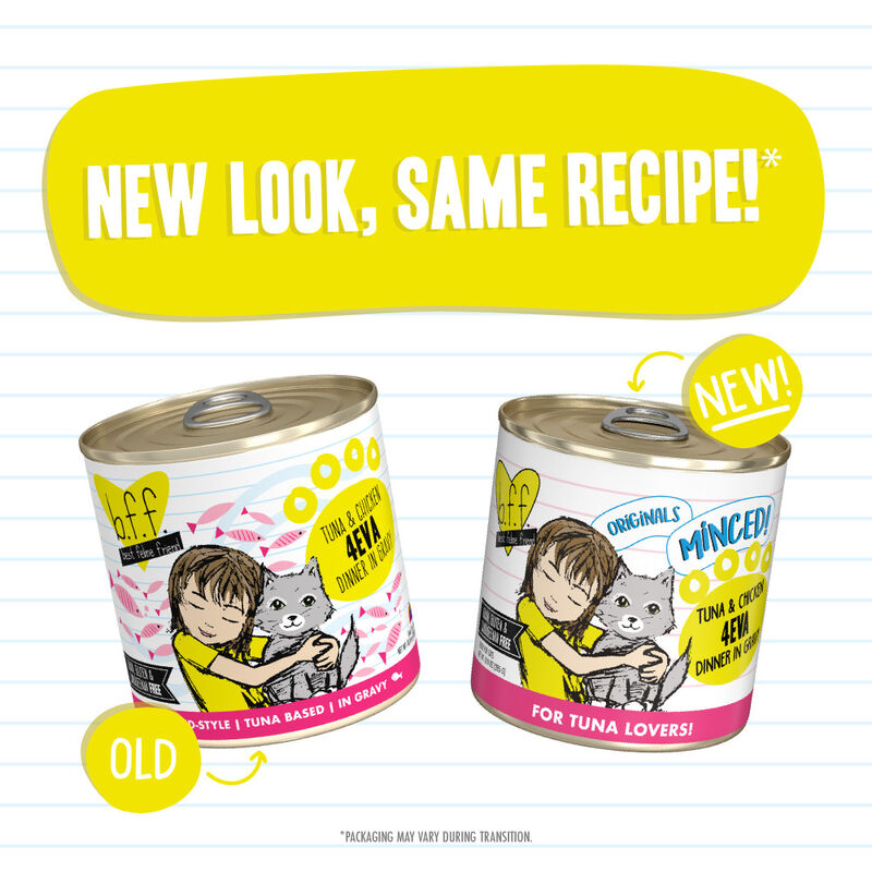 B.F.F. Best Feline Friend Originals Minced! Canned Cat Food, Tuna & Chicken 4Eva, 10-oz image number null