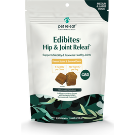 Pet Releaf Hemp Edibites Hip & Joint Releaf Medium to Large Breed Dog Supplement, Peanut Butter & Banana, 7.5-oz