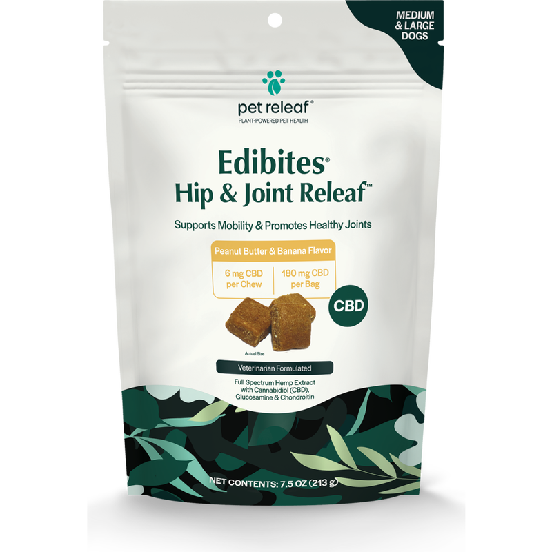Pet Releaf Hemp Edibites Hip & Joint Releaf Medium to Large Breed Dog Supplement, Peanut Butter & Banana, 7.5-oz image number null