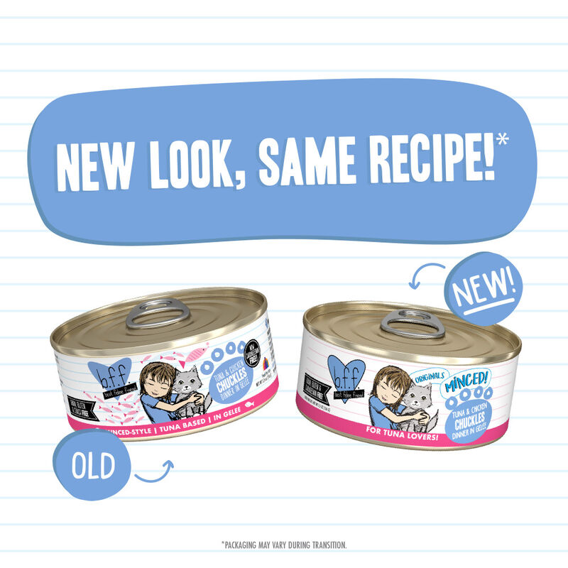 B.F.F. Best Feline Friend Originals Minced! Canned Cat Food, Tuna & Chicken Chuckles, 5.5-oz image number null
