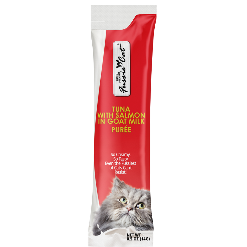 Fussie Cat Super Premium Puree Cat Treat, Tuna & Salmon in Goat Milk, 4-count image number null
