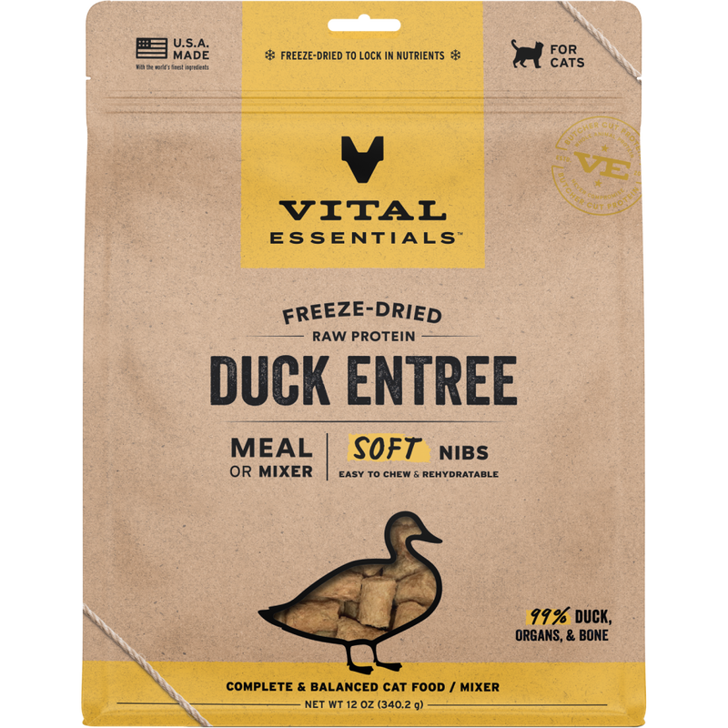Vital Essentials Raw Freeze-Dried Cat Food, Duck, Soft Nibs, 12-oz image number null
