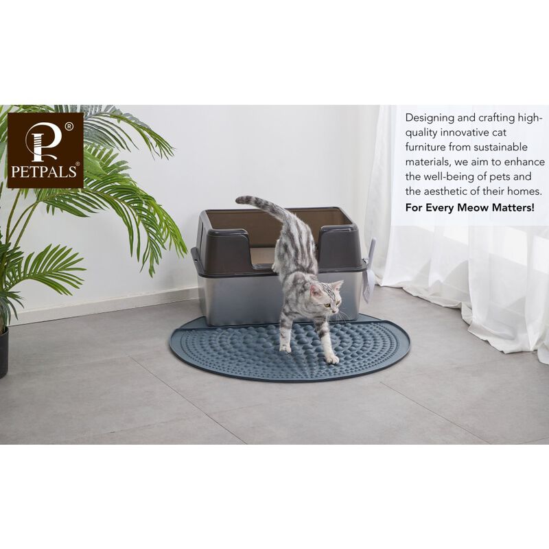 PetPals Cat Litter Box Mat, Air Bubble Paw Scrub, Grey image number null