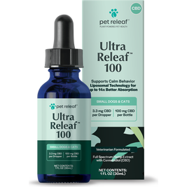 Pet Releaf CBD Liposome Hemp Oil Dog & Cat Supplement, Ultra Releaf 100, 30-ml