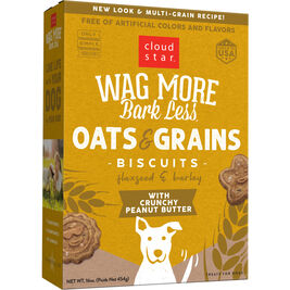 Wag More Bark Less Oats & Grains Biscuits Dog Treats, Crunchy Peanut Butter, 16-oz