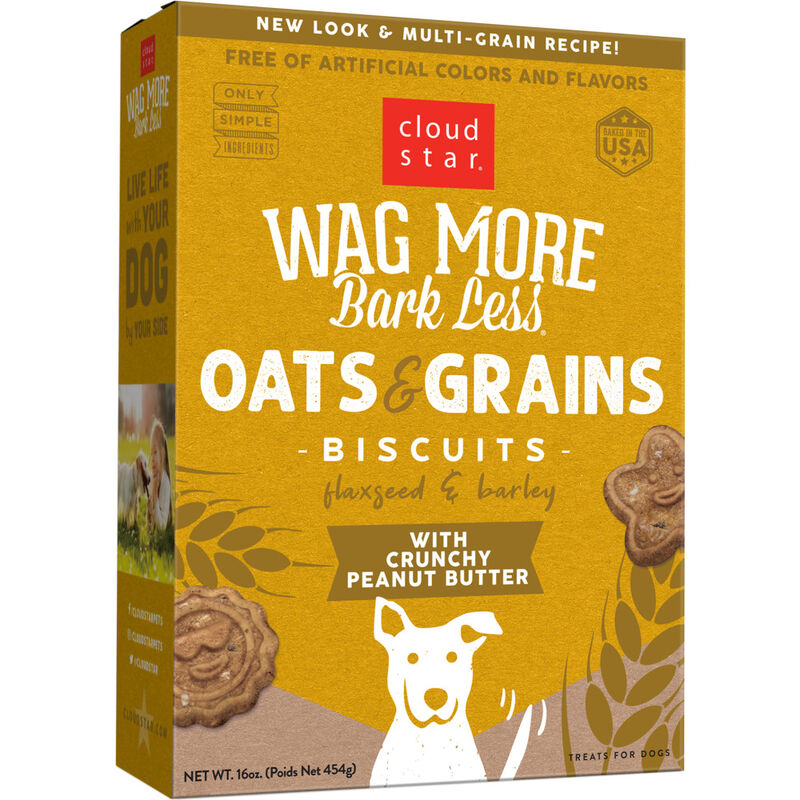 Wag More Bark Less Oats & Grains Biscuits Dog Treats, Crunchy Peanut Butter, 16-oz image number null