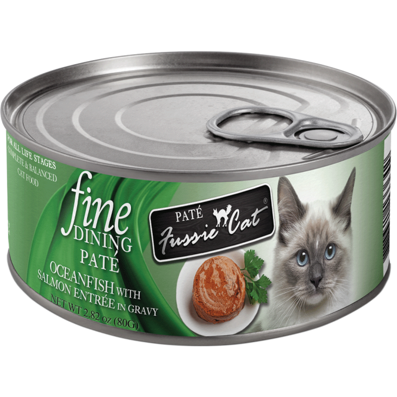 Fussie Cat Fine Dining Pate Canned Cat Food, Ocanfish & Salmon, 2.86-oz image number null
