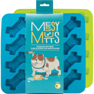 Messy Mutts Bake & Freeze Silicone Dog Treat Maker, Bones, Blue & Green, 2-Pack