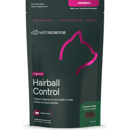 VetriScience Hairball Control Soft Chews Cat Supplement, Chicken, 60-count