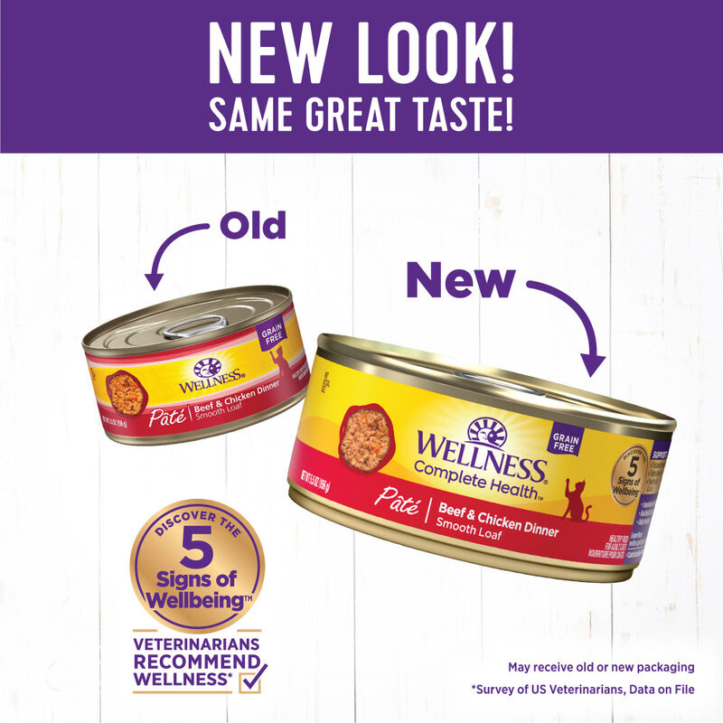 Wellness Complete Health Grain-Free Canned Cat Food, Pate, Beef & Chicken, 5.5-oz image number null