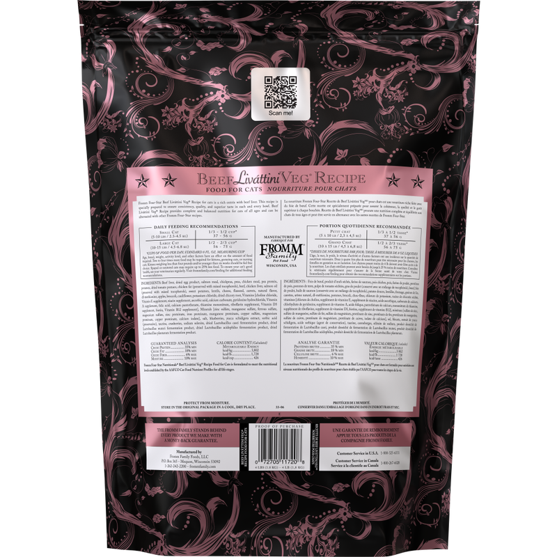 Fromm Four-Star Dry Cat Food, Beef Livattini Veg, 4-lb image number null