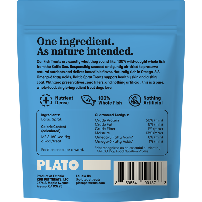 Plato Wild Caught Fish Dog Treats, Baltic Sprat, 3-oz image number null