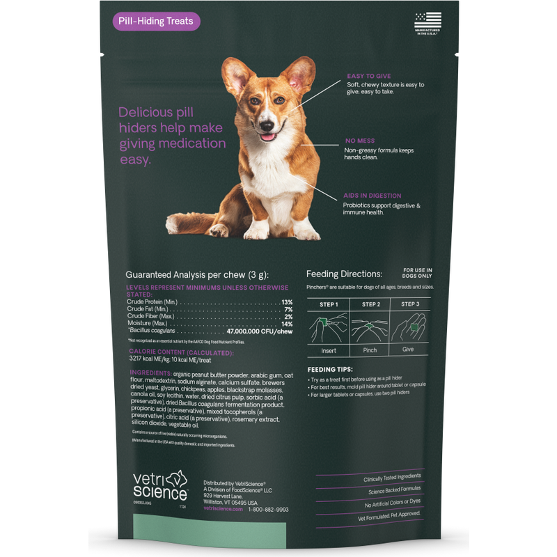 VetriScience Pinchers Pill Hiders Soft Chews Dog Treats, Peanut Butter, 45-count image number null