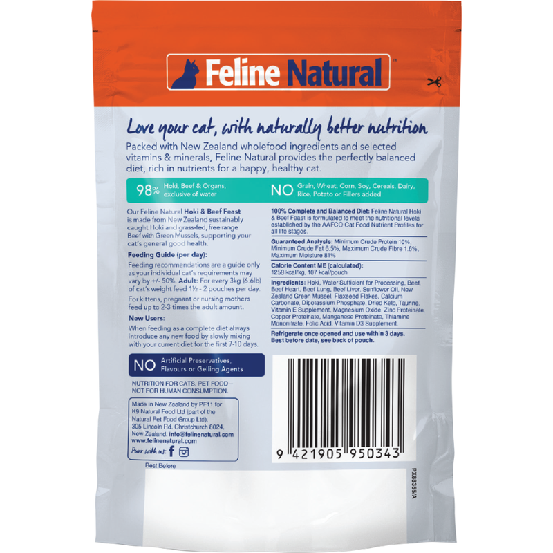 Feline Natural Wet Cat Food, Hoki & Beef, 3-oz image number null