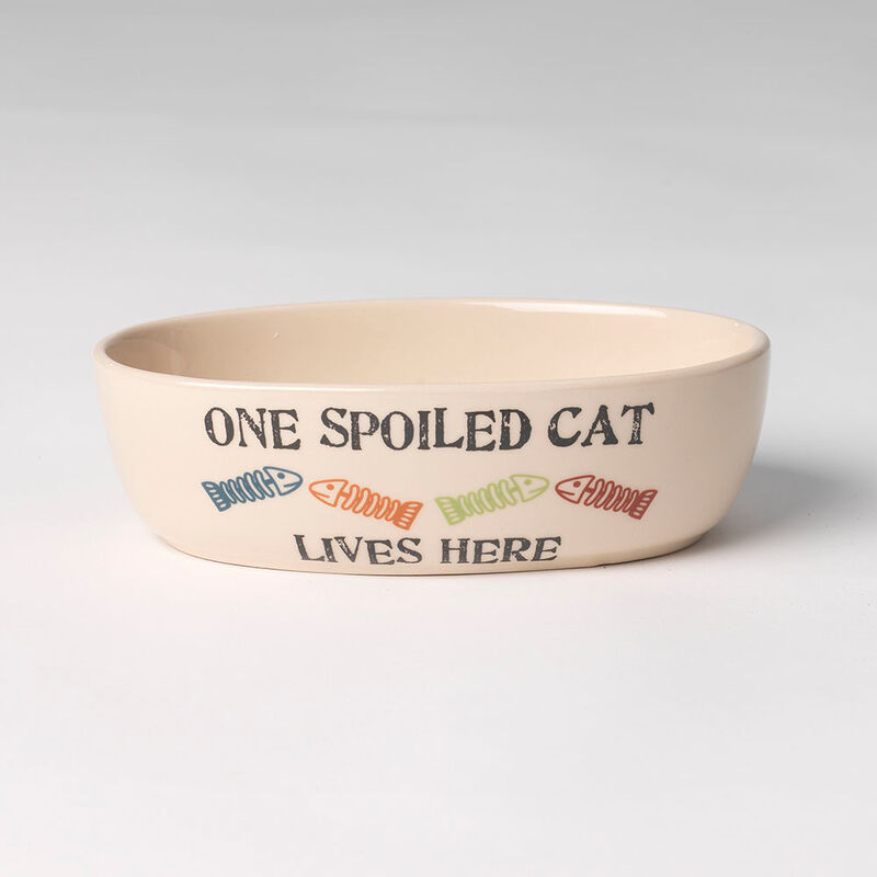 PetRageous Designs Stoneware Pet Bowl, One Spoiled Cat, Oval, 6.5-in, 2-cup image number null