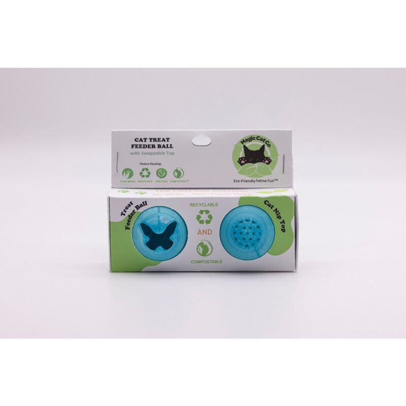 Magic Cat Feeder Ball & Top Cat Toy, Marine Blue Swirl & Sparkle image number null