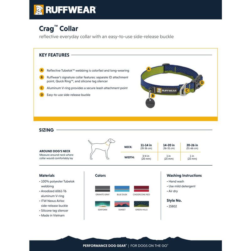 Ruffwear Crag Reflective Dog Collar, Sunset, 11-14-in image number null