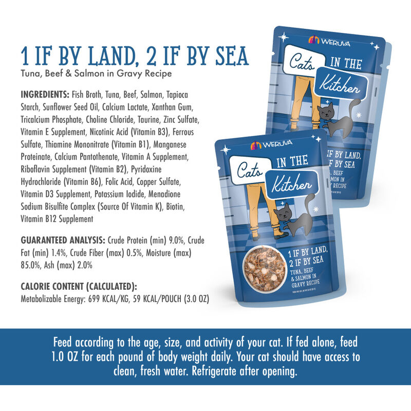 Cats in the Kitchen Originals Wet Cat Food, 1 if By Land 2 is By Sea, Tuna Beef & Salmon, 3-oz image number null