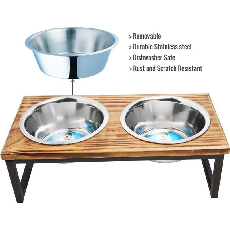 Indipets Luxe Craft Metal & Wood Pet Bowl image number null