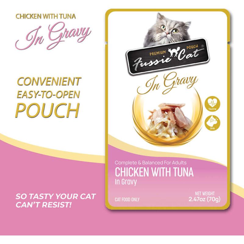 Fussie Cat Premium Wet Cat Food, In Gravy, Chicken & Tuna, 2.47-oz image number null