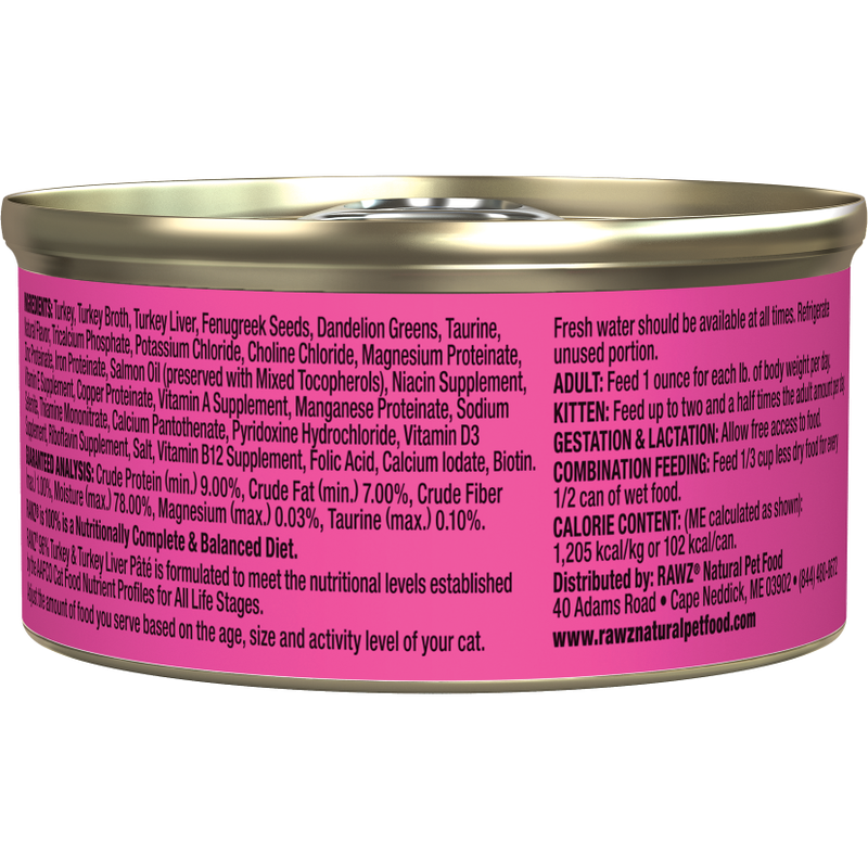 Rawz 96% Pate Canned Cat Food, Turkey & Turkey Liver image number null