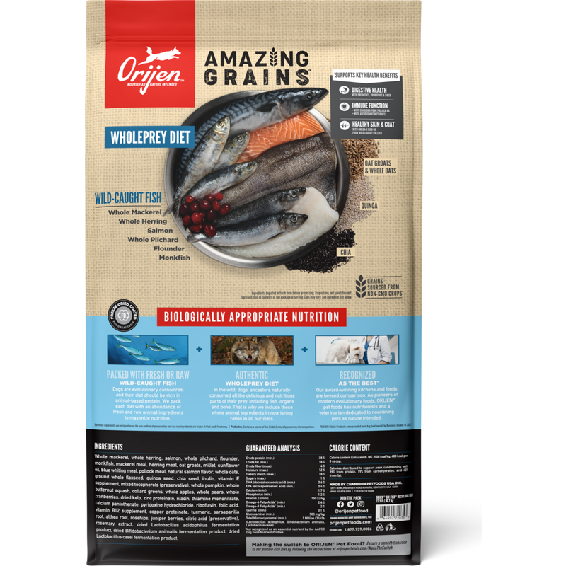 Orijen Amazing Grains Dry Dog Food, Six Fish image number null