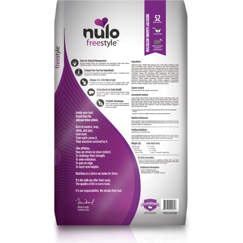 Nulo Freestyle Hairball Management Turkey Cod Dry Cat Food 5 lbs