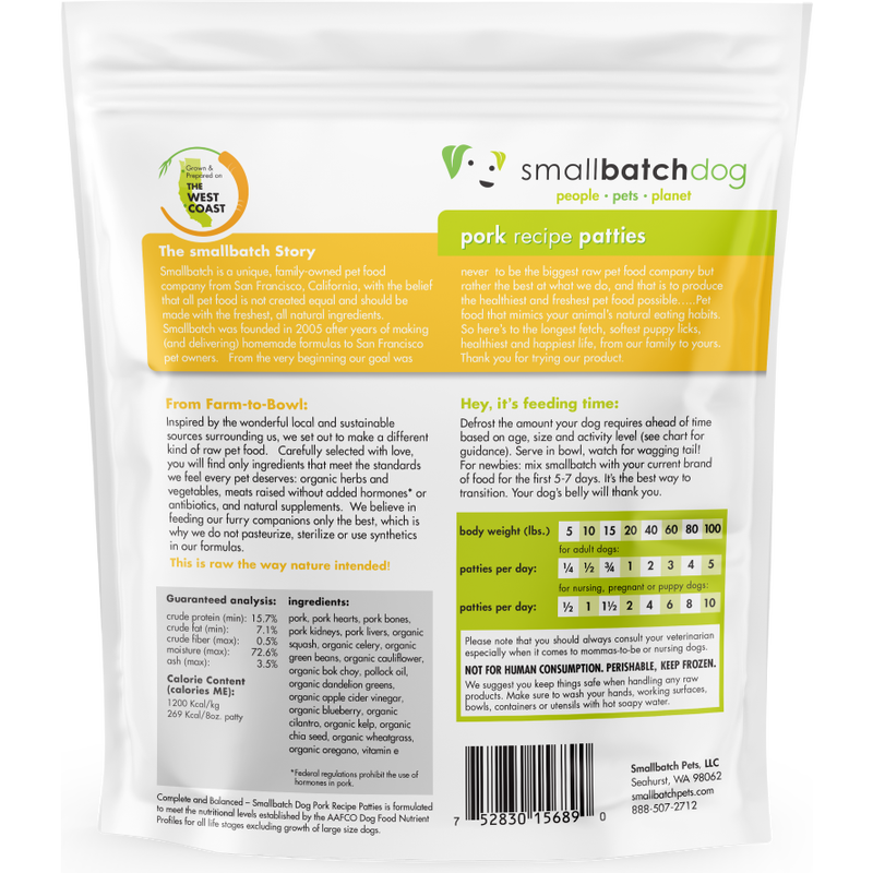 Small Batch Raw Frozen Dog Food, Patties, Pork, 6-lb image number null