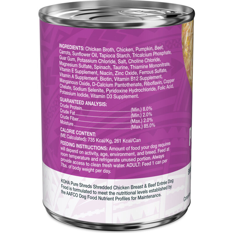 Koha Pure Shreds Canned Dog Food, Chicken & Beef, 12.5-oz image number null
