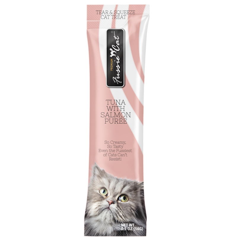 Fussie Cat Premium Puree Cat Treat, Tuna & Salmon, 4-count