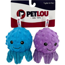 Petlou EZ Squeaky Dog Toy, Octopi, 4-in, 2-pack