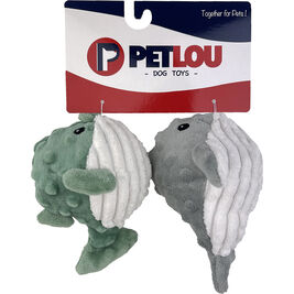 Petlou EZ Squeaky Dog Toy, Puffer & Whale, 4-in, 2-pack