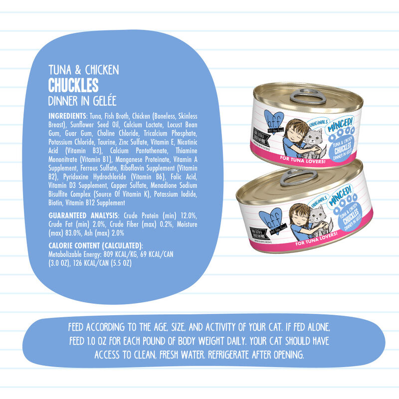 B.F.F. Best Feline Friend Originals Minced! Canned Cat Food, Tuna & Chicken Chuckles, 5.5-oz image number null