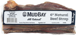 Mud Bay Natural Beef Strap Dog Treat, 6-inches, 4-Pack