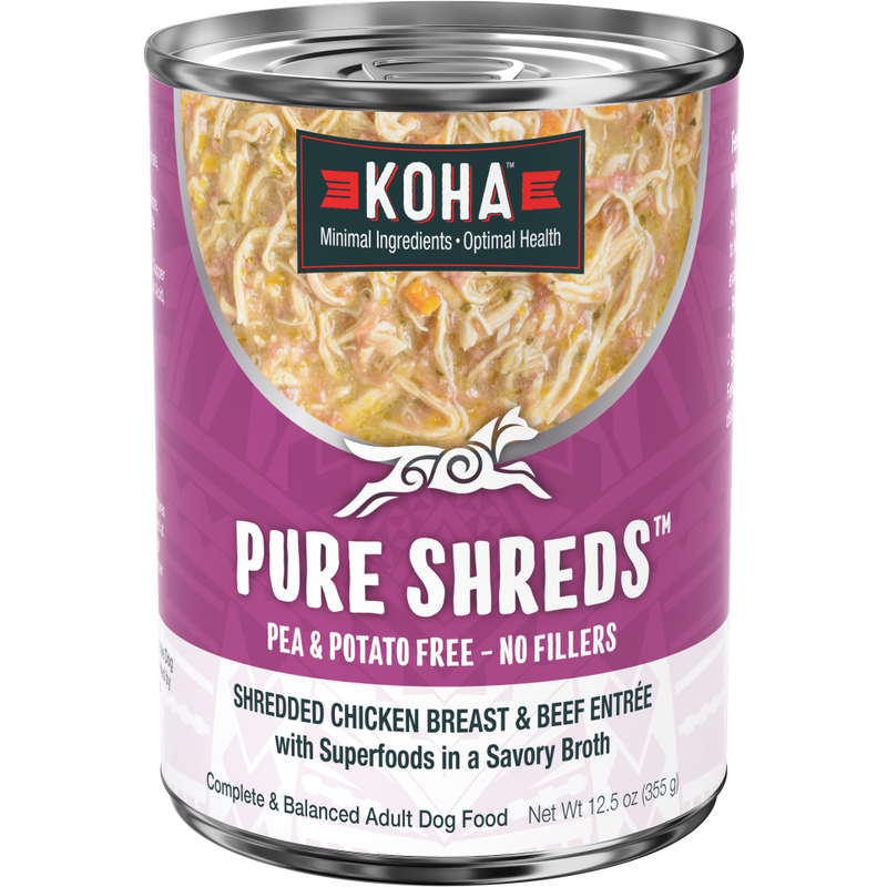 Koha Pure Shreds Canned Dog Food, Chicken & Beef, 12.5-oz image number null