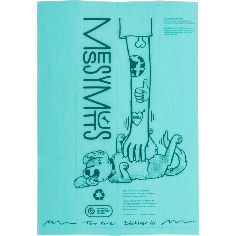 Messy Mutts Advanced Biorecycle Poop Bag Rolls, Teal, 16 Rolls, 240-count image number null