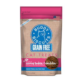 Buddy Biscuits Grain-Free with Savory Turkey & Cheddar Cat Treats, 3-oz bag