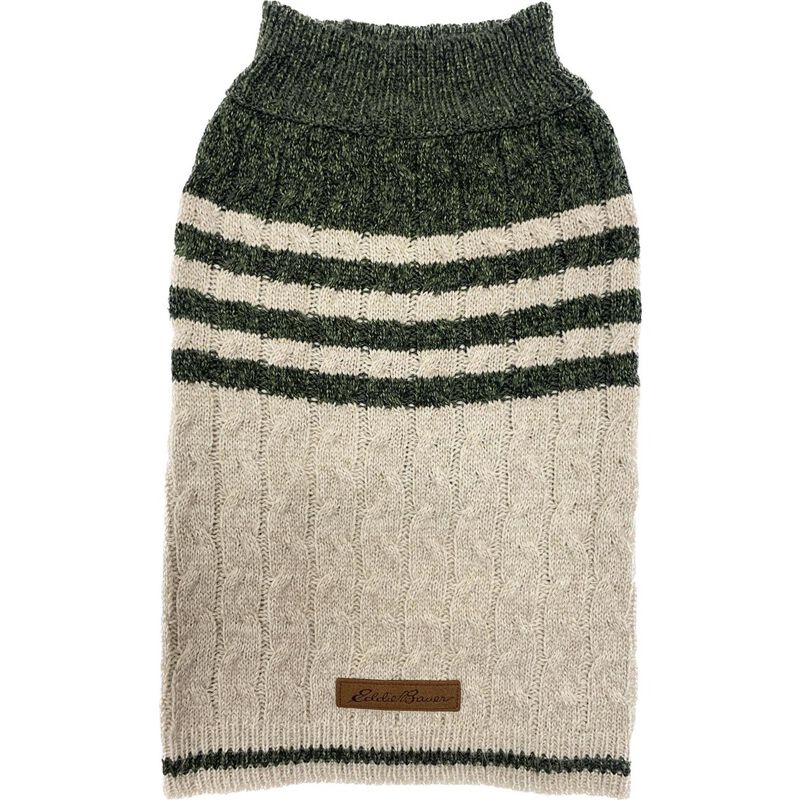 PetRageous Designs Eddie Bauer Thick Knit Crewneck Dog Sweater, Oatmeal Green image number null
