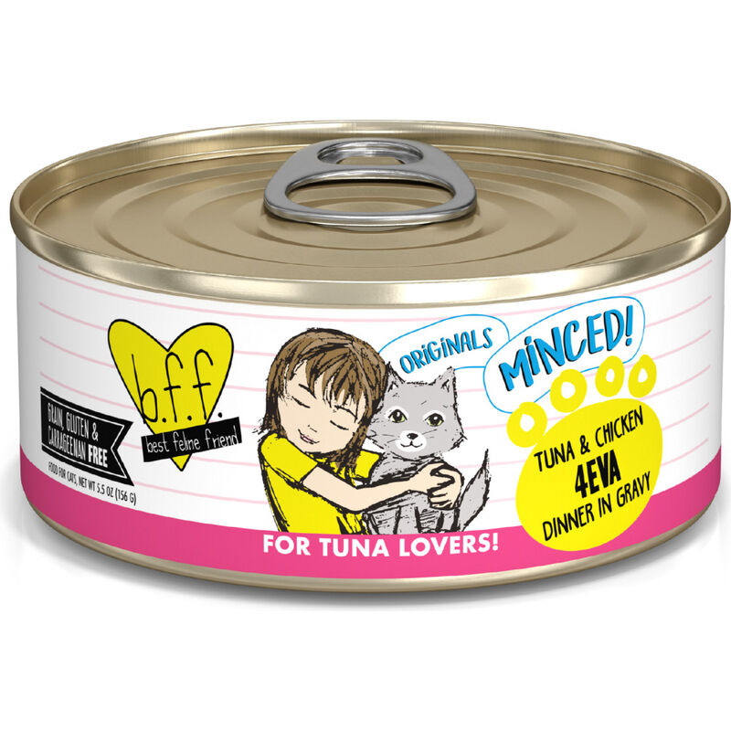 B.F.F. Best Feline Friend Originals Minced! Canned Cat Food, Tuna & Chicken 4Eva, 5.5-oz image number null
