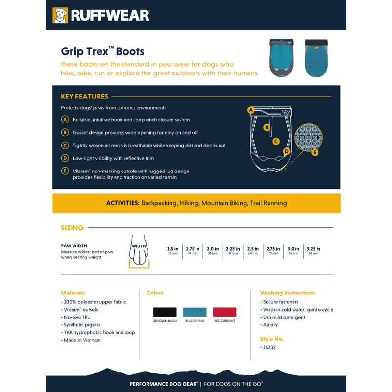 Ruffwear Grip Trex Dog Boots, Pair, Obsidian Black, 1.5-in image number null