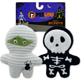 Petlou Halloween Trick or Treat Pals Dog Toy, Mummy & Bone, 7-in, 2-pack