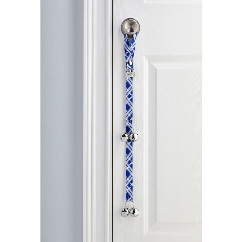 PoochieBells Dog Housetraining Doorbell, Double-Sided, Plaid Starry Night image number null