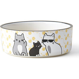 PetRageous Designs Stoneware Pet Bowl, Tangled Kitty, Round, 5-in, 2-cup