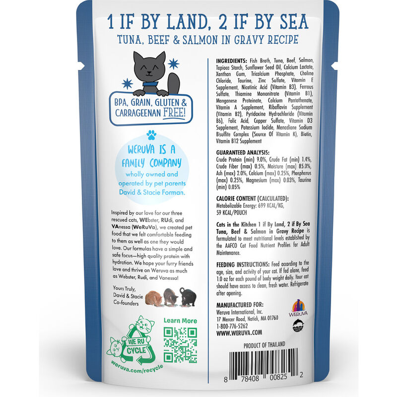 Cats in the Kitchen Originals Wet Cat Food, 1 if By Land 2 is By Sea, Tuna Beef & Salmon, 3-oz image number null