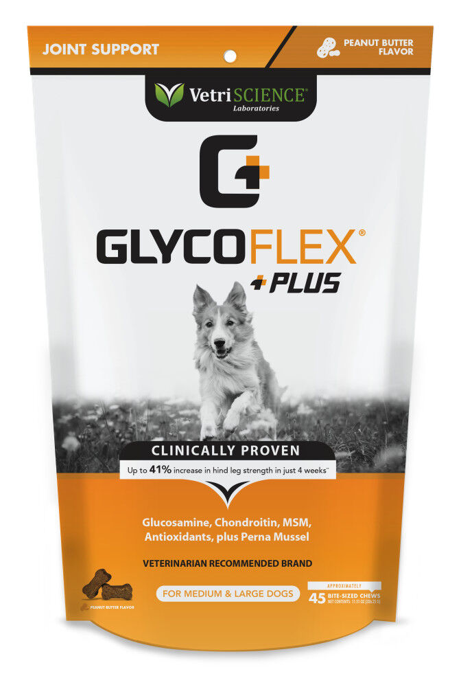 VetriScience Glycoflex Plus Joint Support Soft Chews Supplement for Dogs over 30 lbs Peanut Butter 45 count