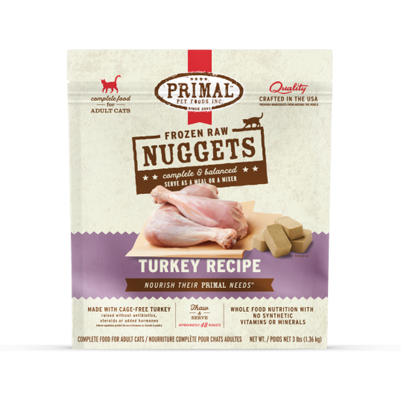 Primal Raw Frozen Cat Food, Nuggets, Turkey, 3-lb image number null