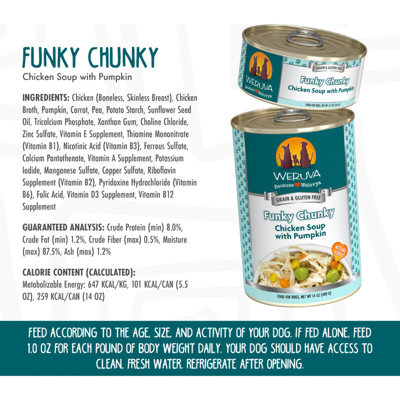 Weruva Classic Canned Dog Food, Funky Chunky, Chicken Soup & Pumpkin, 14-oz image number null