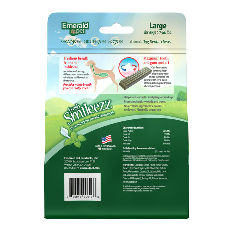 Emerald Pet Fresh Smileezz Dental Dog Treats, Large, 12.5-oz image number null