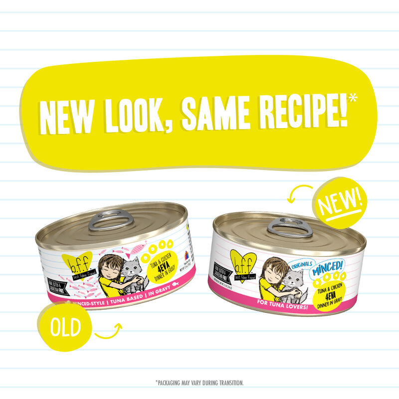 B.F.F. Best Feline Friend Originals Minced! Canned Cat Food, Tuna & Chicken 4Eva, 5.5-oz image number null